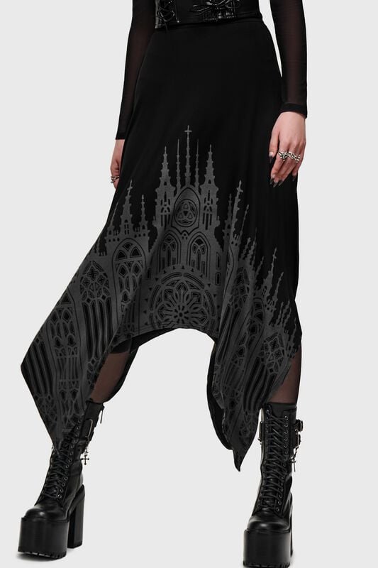 Killstar - Gothic Halvlång kjol - Cathedral Gardens- Thorned Spire Midi Skirt - XS 4XL - för Dam - svart