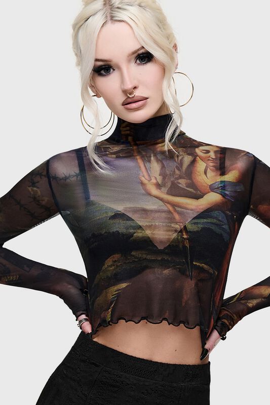 Killstar - Gothic Langarmshirt - Cathedral Gardens - Crypt Garden Top - XS bis 4XL - für Damen - Größe S - schwarz