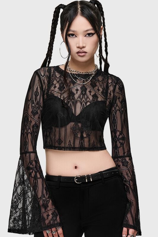 Killstar - Gothic Blus - Cathedral Gardens - Cathedra Top (Black) - XS 4XL - för Dam - svart