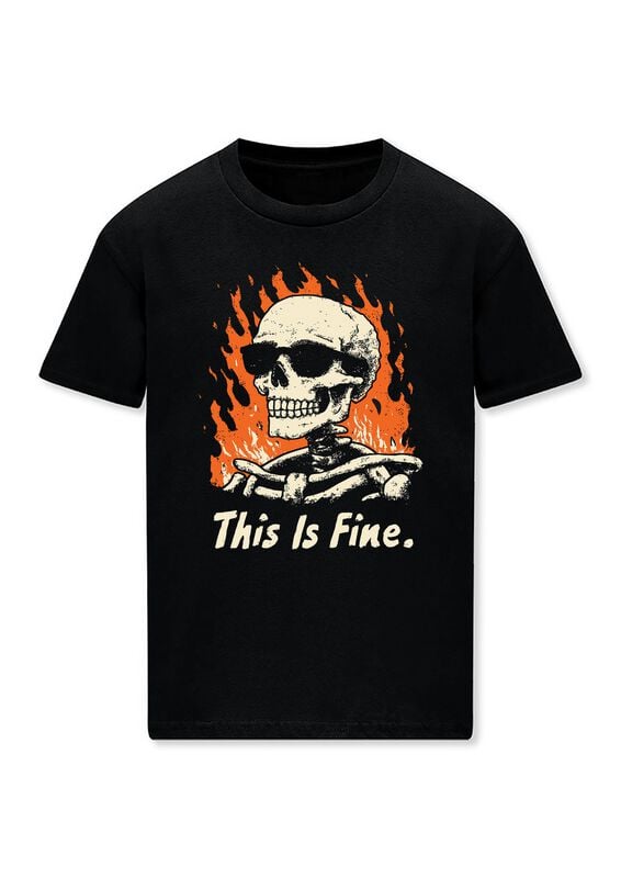 T-Shirt Magliette Divertenti di Goodie Two Sleeves - This Is Fine - M a 3XL - Uomo - nero