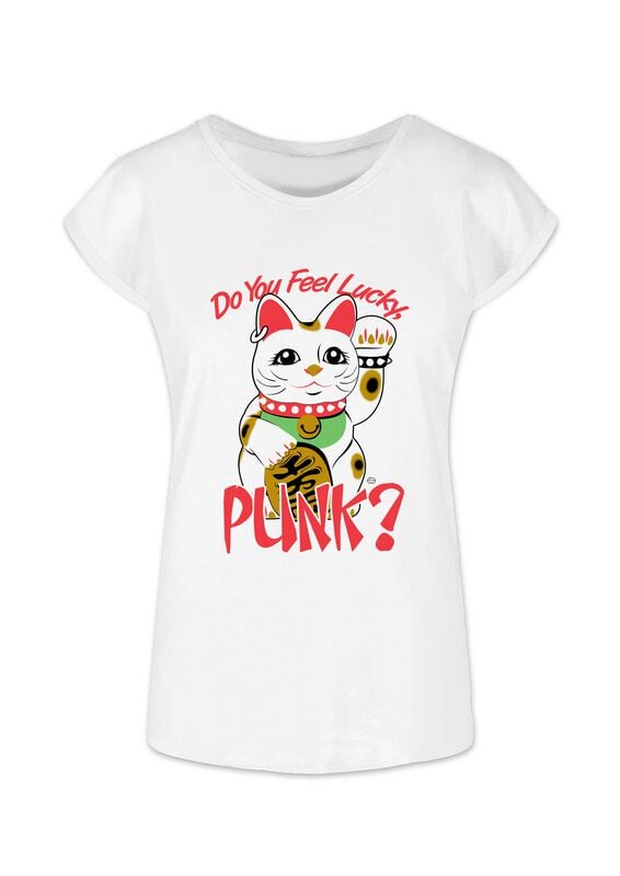 T-Shirt Magliette Divertenti di Goodie Two Sleeves - Lucky Punk - S a XXL - Donna - bianco