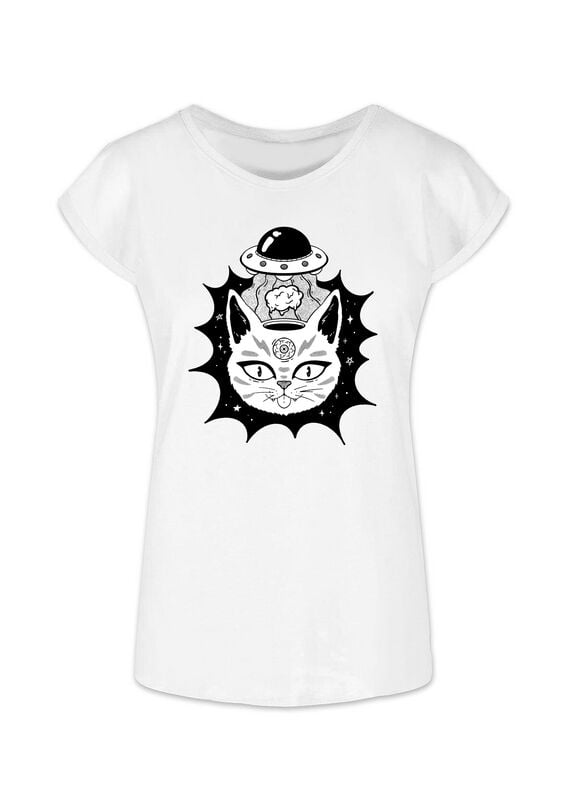 Goodie Two Sleeves T-Shirt - Trippy Cat - S bis XXL - für Damen - Größe S - weiß