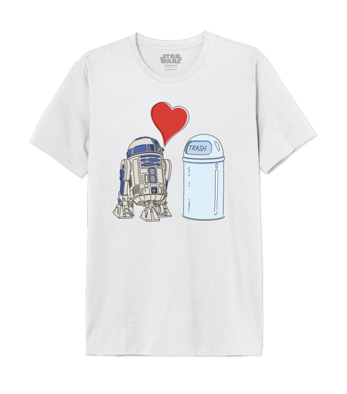 💫 Camiseta Disney de Star Wars - R2D2 Love Trash - Hombre - Blanco