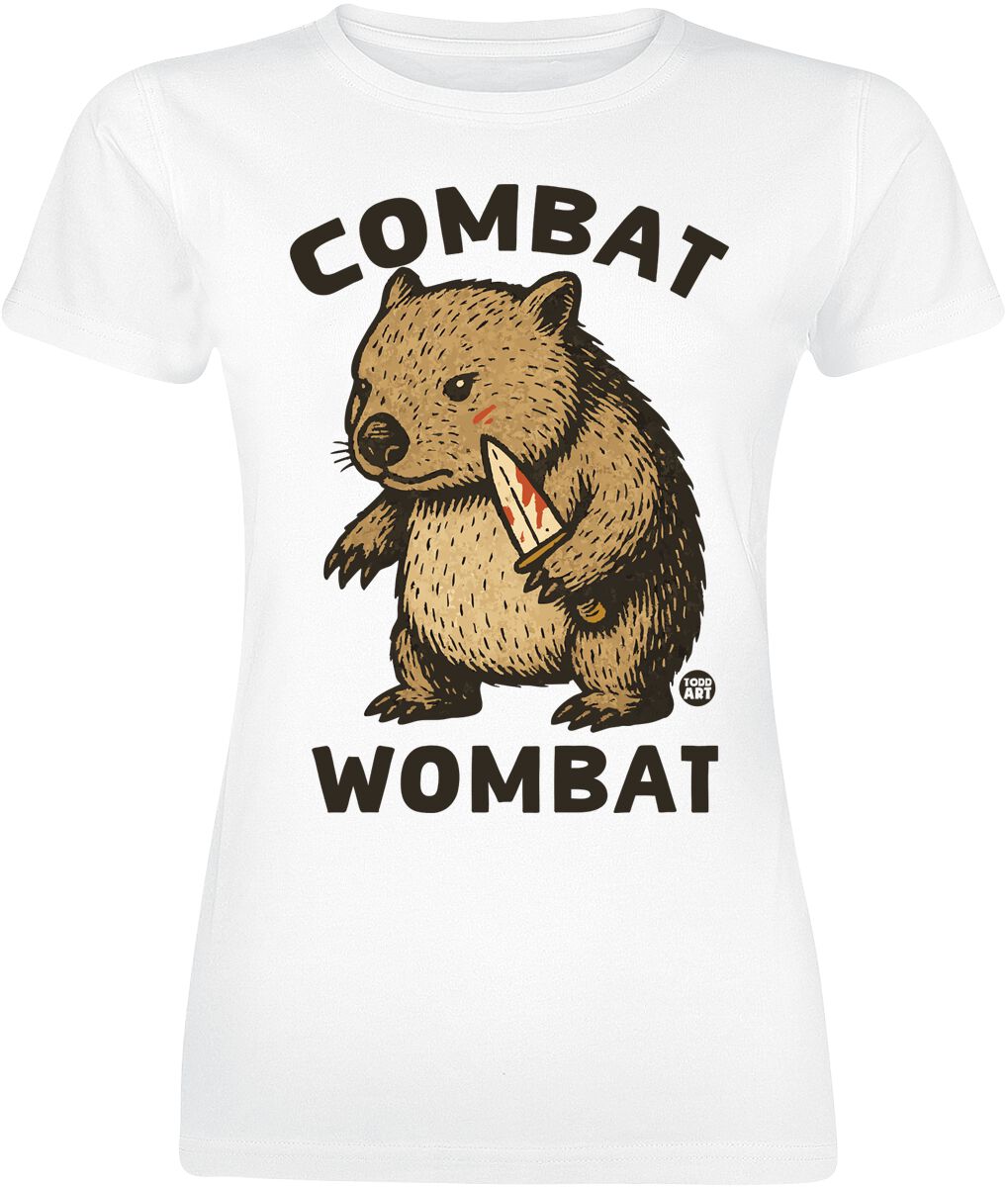 T-Shirt Magliette Divertenti Di Todd Goldman - Combat Wombat - S A Xxl - Donna - Bianco-image