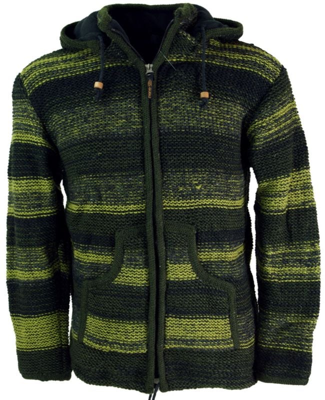 Manteau d'hiver  de Guru-Shop - Gefütterte Unisex Nepal Wolljacke 25 - S à XL - pour Homme - vert