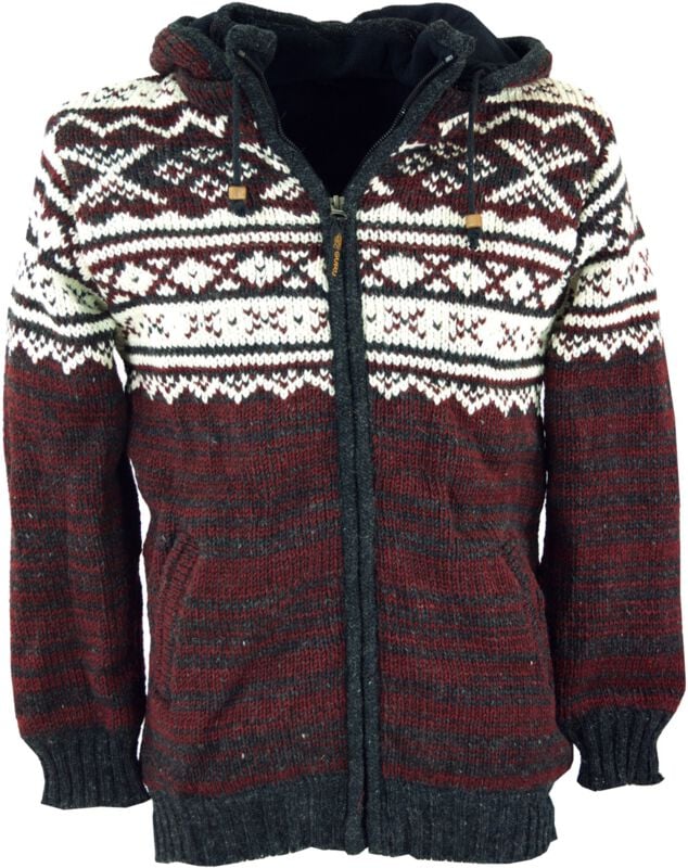 Manteau d'hiver  de Guru-Shop - Gefütterte Unisex Nepal Wolljacke Norwegermuster 20 - M à XXL - pour Homme - rouge