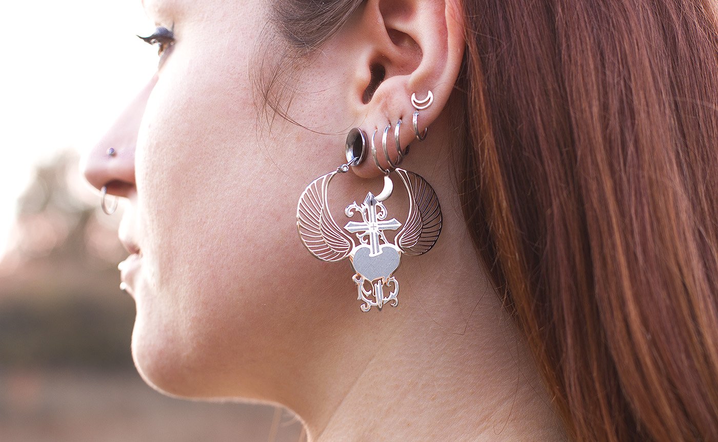 Winged Heart Dagger Hoops